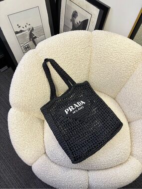 Prada Black Crochet Logo Tote